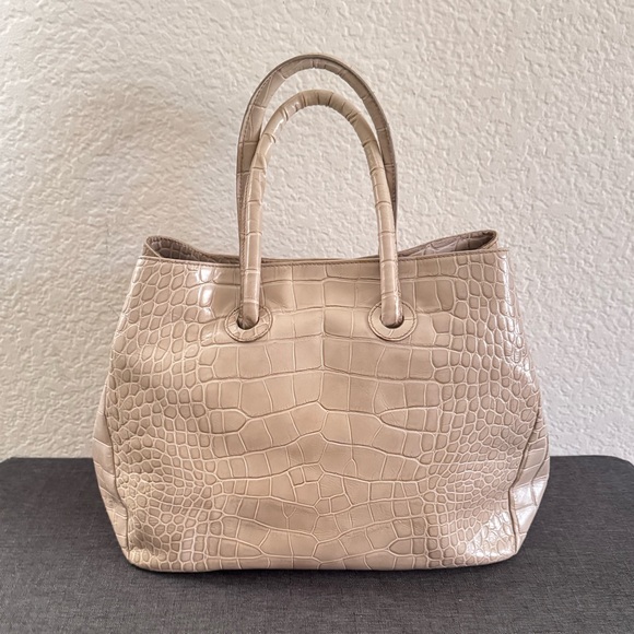 FURLA Crocodile Embossed Beige Tote Bag - Picture 2 of 13